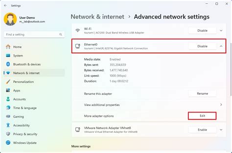 Network Adapter Settings Bandwidth