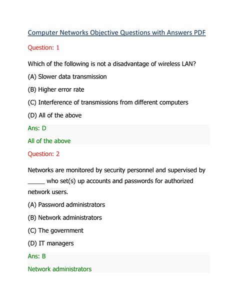 Network Administrator Objective Questions And Answers
