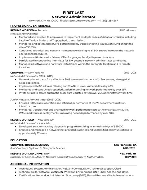network administrator resume examples