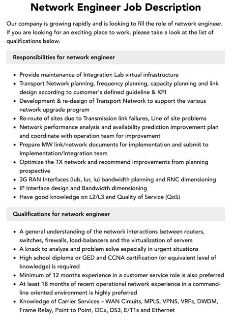 Network Engineer Job Description Philippines