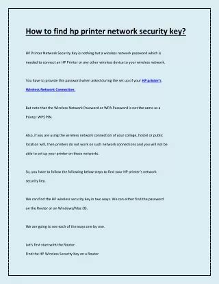 Network Key For Hp Printer