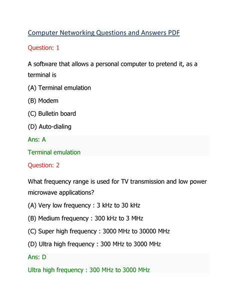 Networking Questions And Answers Quiz