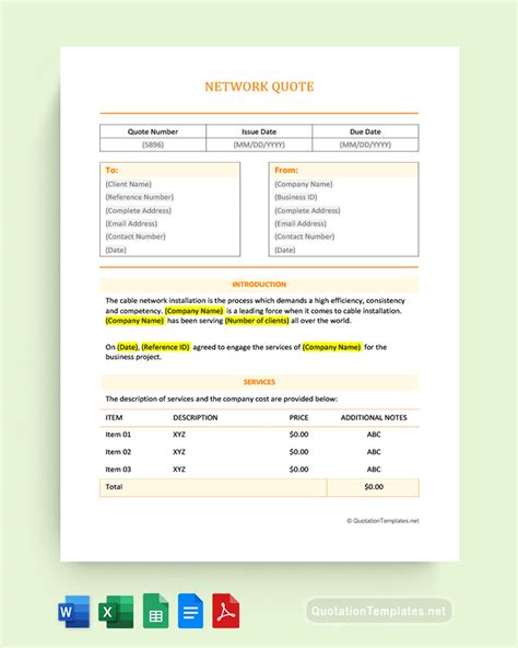 Networking Quotation Format