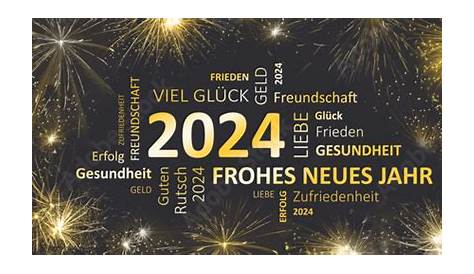 Silvesterkarte "Frohes neues Jahr 2024" mit goldenem Feuerwerk
