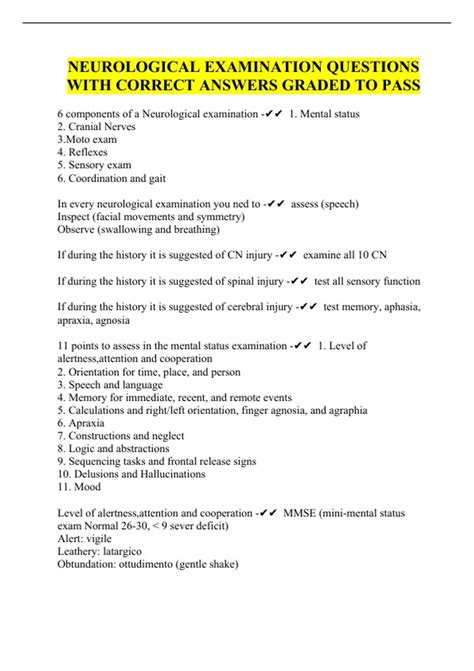 neuro psychiatric exam example questions and answers