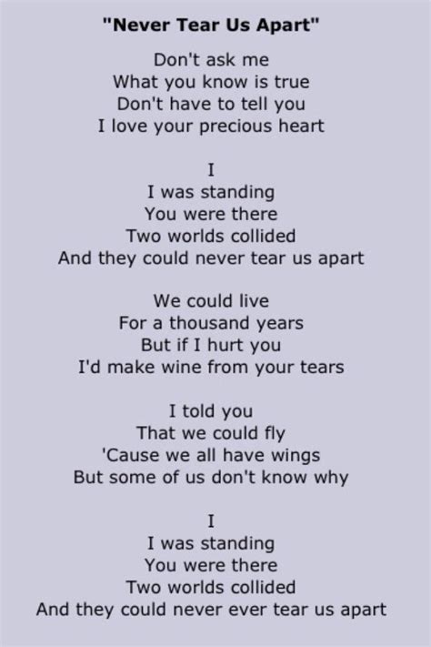 never ever tear us apart song lyrics