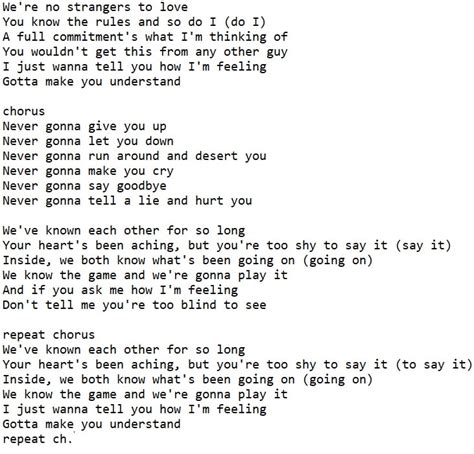 never gonna give you up lyrics full pdf