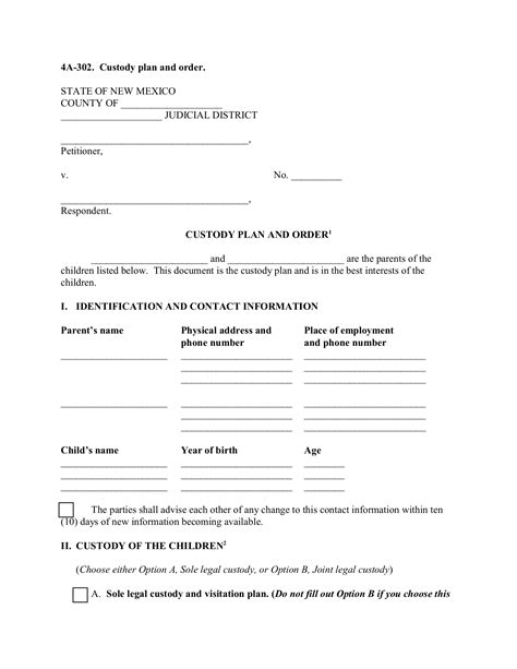 Fillable Custody Plan Template State Of New Mexico printable pdf download