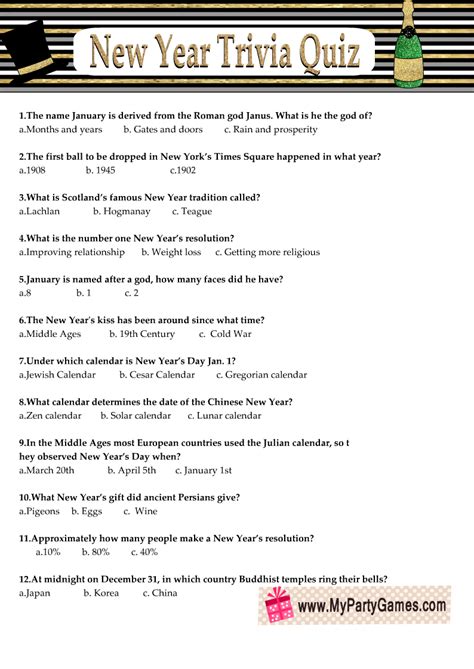 New Year Trivia Questions And Answers Printable Christmas Picture Gallery