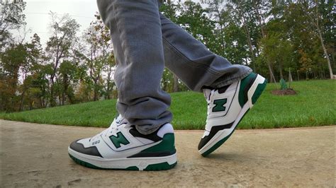 new balance 550 white green on feet