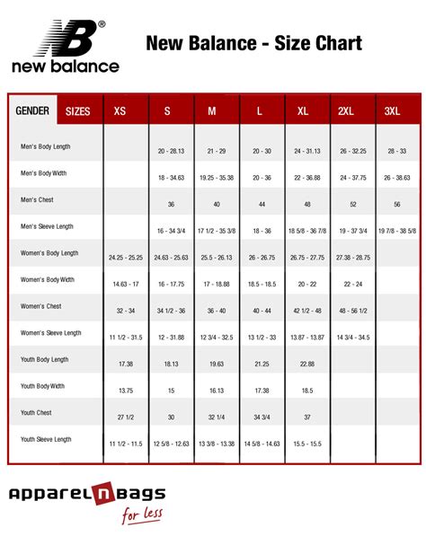 new balance clothing size chart