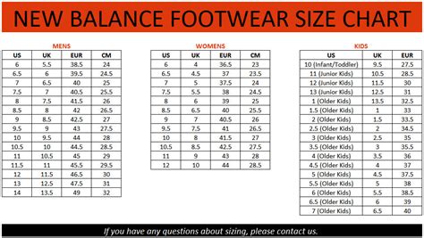 new balance shoe sizes chart