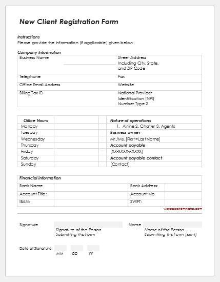 new client registration form template