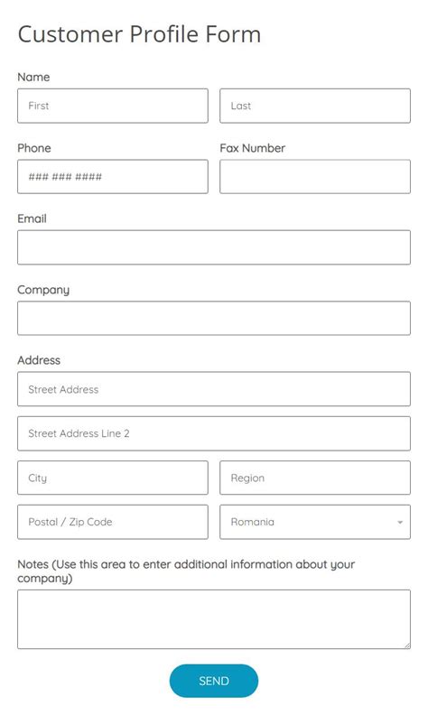 new customer profile form template