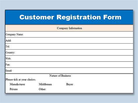 new customer registration form template