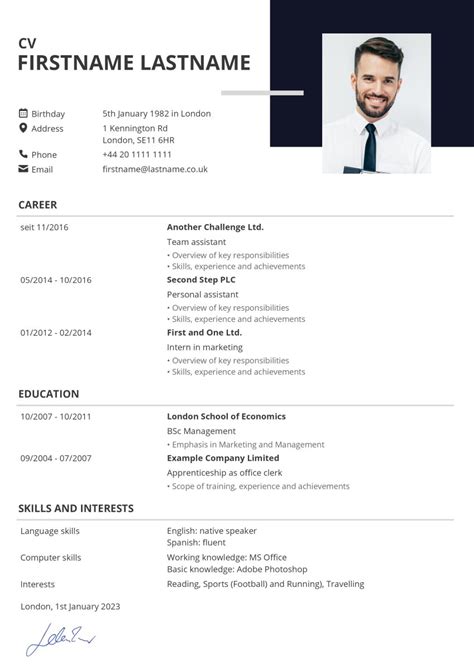 new cv format example