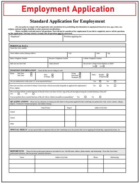 new employee application form template
