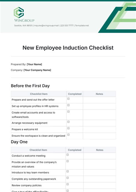 new employee induction form template