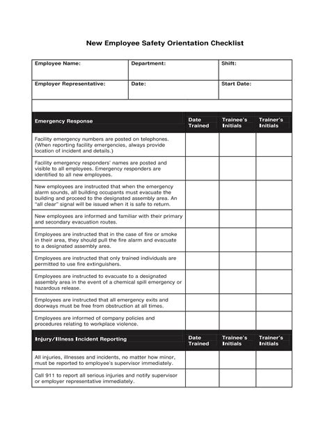 new employee training checklist template