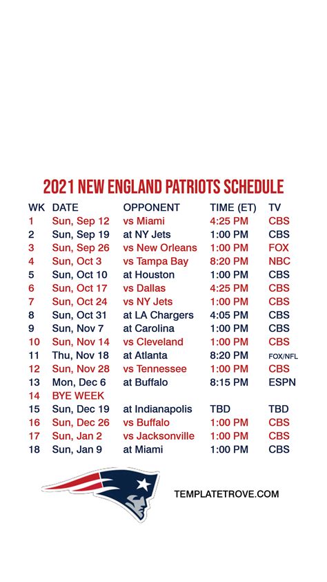 new england patriots schedule 2020 2021