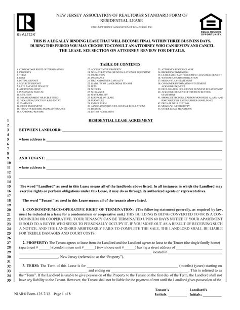new jersey realtor lease agreement
