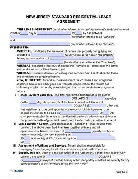 New Jersey Residential Lease Agreement Template
