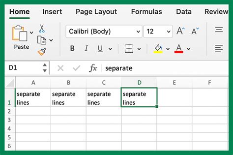 new line in excel text