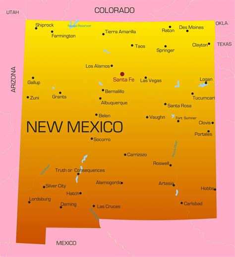 Large detailed roads and highways map of New Mexico state with cities