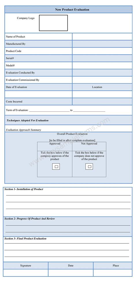 new product evaluation form template