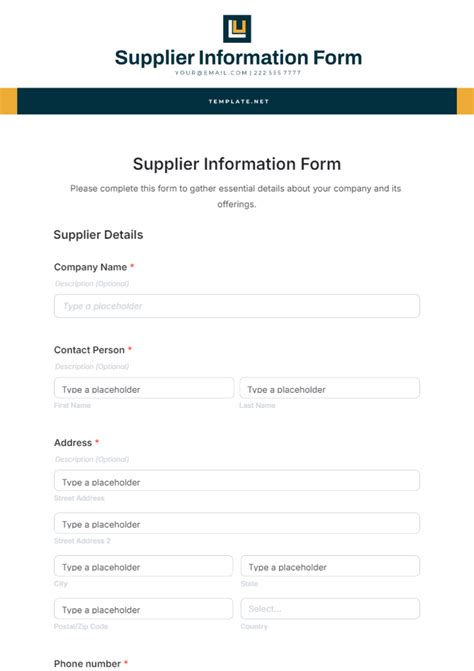 new supplier information form template