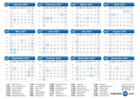 new year 2021 calendar