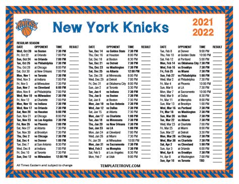 new york knicks downloadable schedule