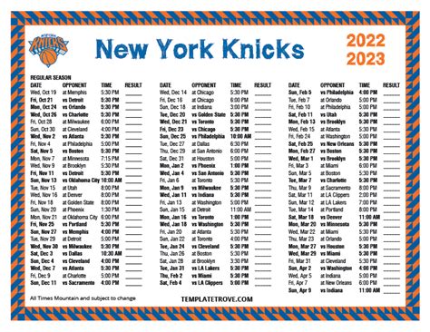 new york knicks schedule november 2022