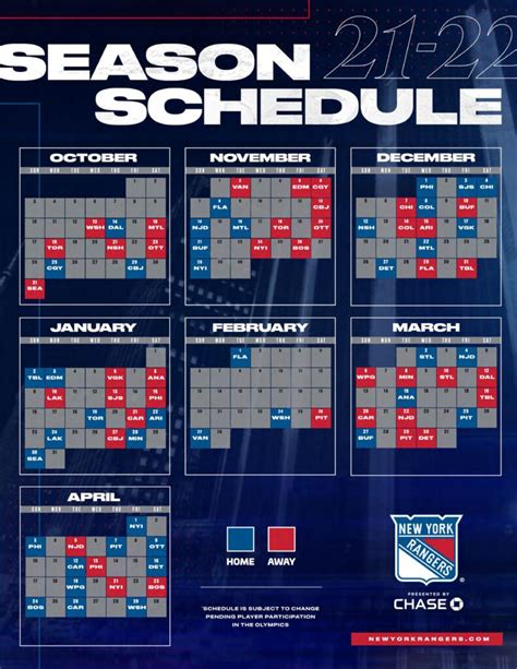 new york rangers ice hockey schedule 2020