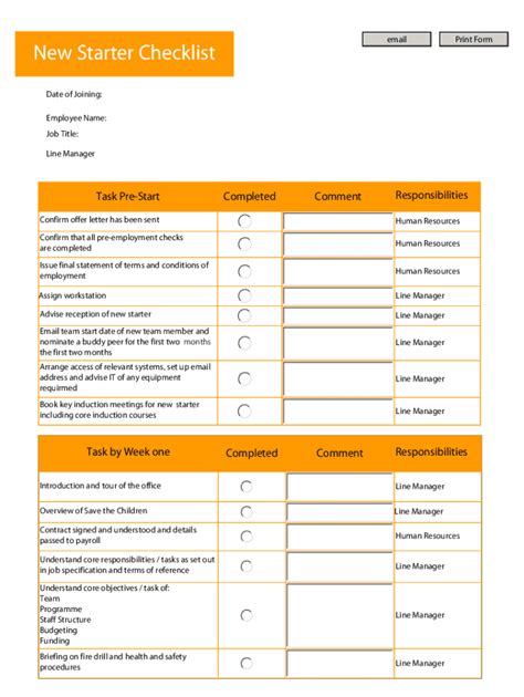 New Starter Checklist 2024 Printable Pdf Morna Brandice