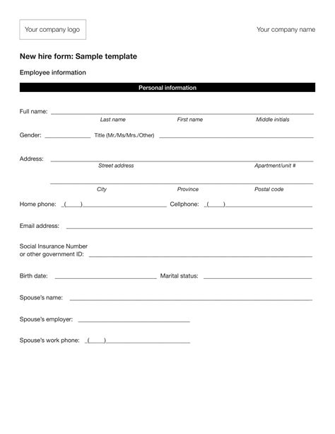 new hire information form template