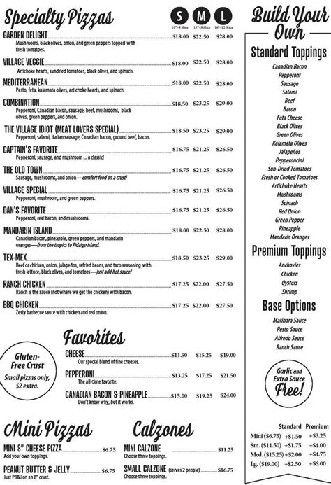 newport nh village pizza menu