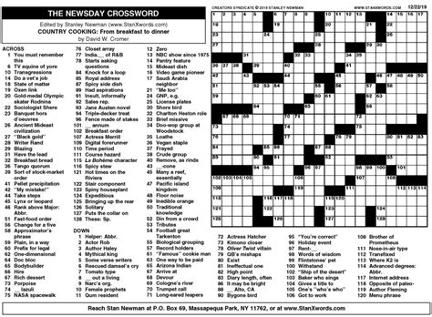 newsday sunday crossword puzzle answers