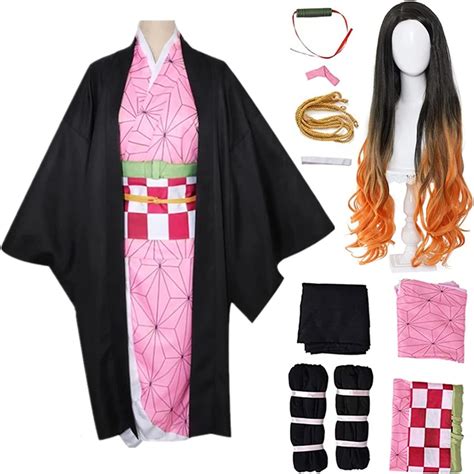 12pc Kamado Nezuko Kimono Wig Suit Halloween Costume