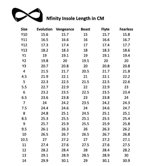 Nfinity Cheer Shoes Size Guide