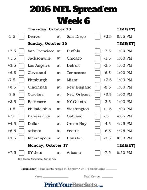 NFL Week 3 Pick 'em Against the Spread Sheets Printable