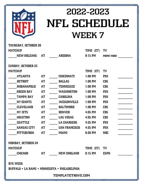 2017 NFL BYE Week Schedule FFNation