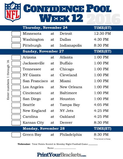NFL 2019 Schedule Week 12 Regular Season