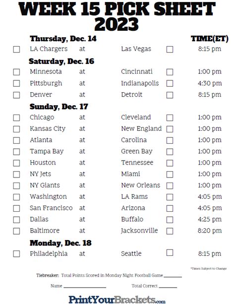 Printable Nfl Week 10 Schedule Pick Em Pool 2017 All Basketball