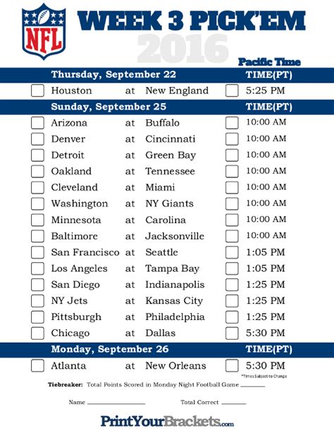 Printable NFL Week 5 Schedule Pick em Office Pool 2016