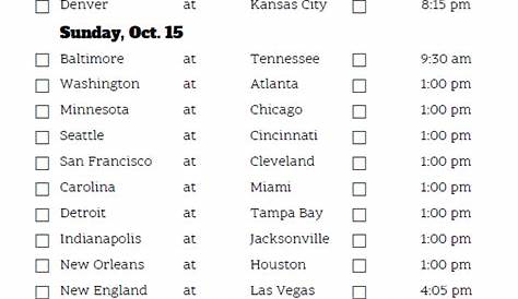 Week 6 Nfl Schedule Printable Customize and Print