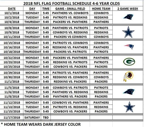 nfl flag football schedule