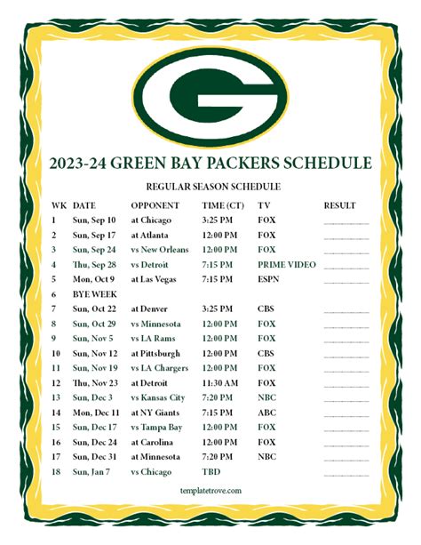 nfl green bay packers schedule 2023