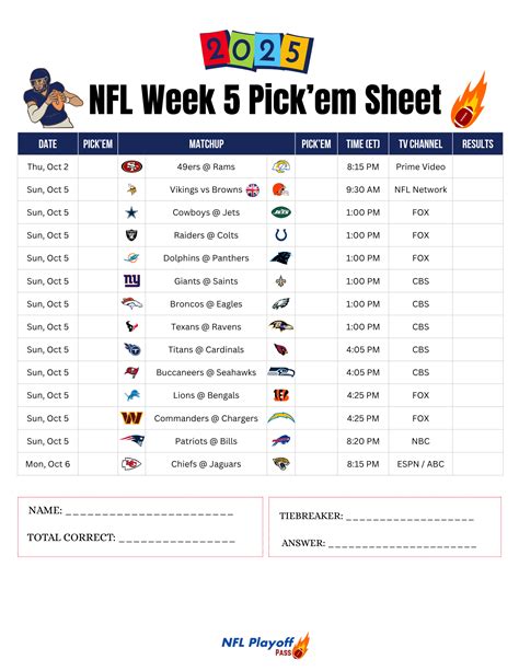 Nfl Pick Em Week 5 Printable Sheet