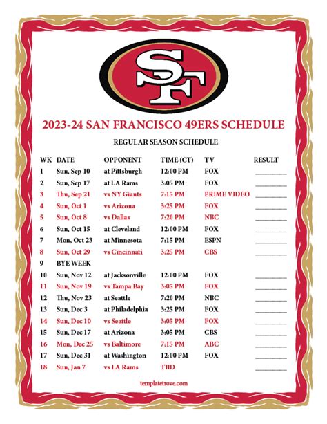 nfl schedule 2023 sf 49ers